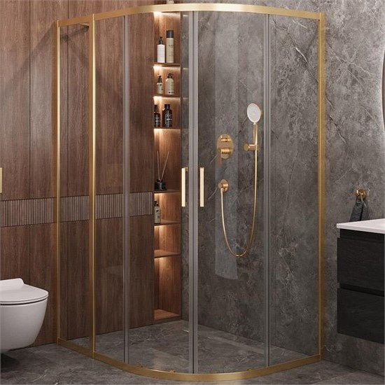 CEZARES Molveno Душевой уголок асимметричный размер 130x100 см двери раздвижные профиль - брашированное золото / стекло - прозрачное MOLVENO-RH-2-130/100-C-BORO-IV