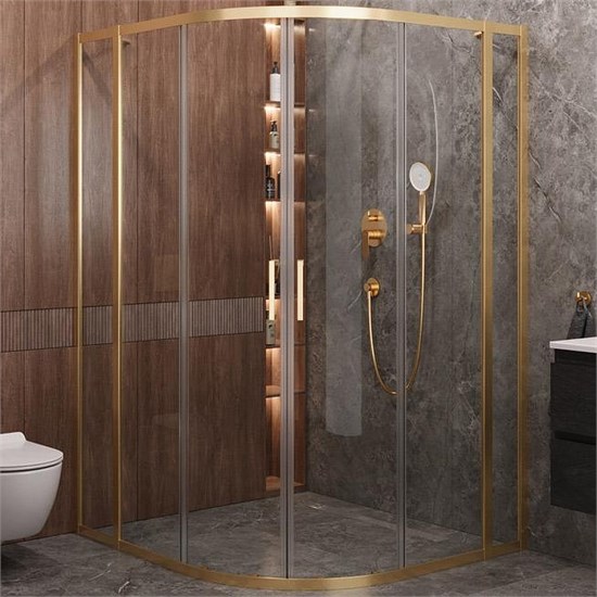 CEZARES Molveno Душевой уголок асимметричный размер 130x120 см двери раздвижные профиль - брашированное золото / стекло - прозрачное MOLVENO-RH-22-130/120-C-BORO-IV