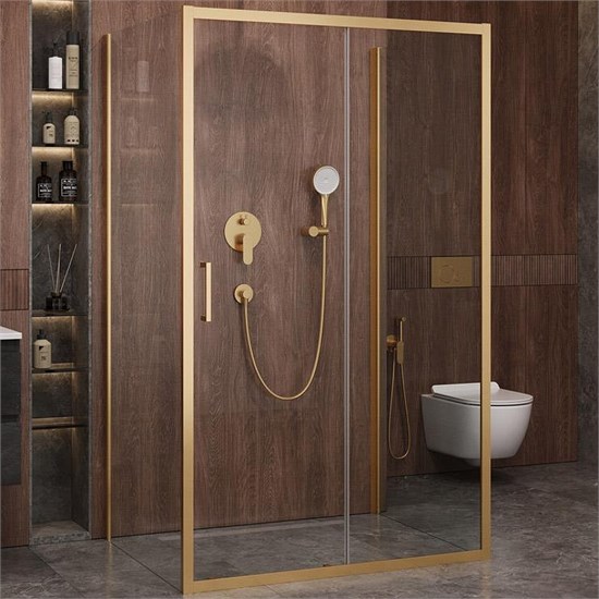 CEZARES Molveno Душевой уголок прямоугольный размер 140x90 см двери раздвижные профиль - брашированное золото / стекло - прозрачное MOLVENO-AH-12-140/90-C-BORO-IV