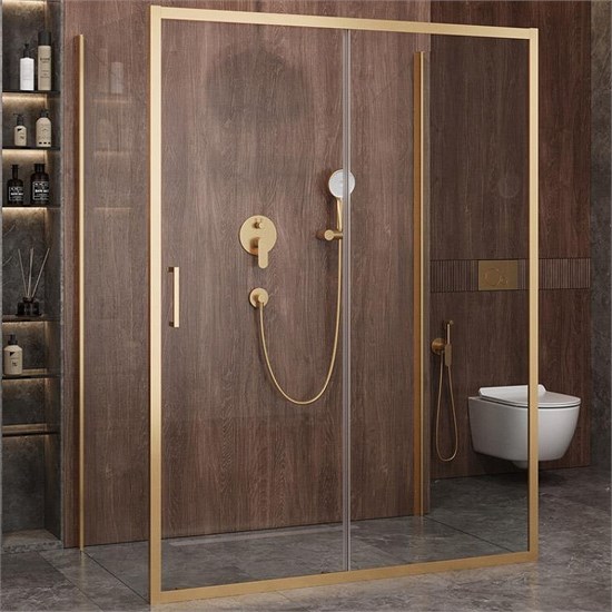 CEZARES Molveno Душевой уголок прямоугольный размер 150x90 см двери раздвижные профиль - брашированное золото / стекло - прозрачное MOLVENO-AH-12-150/90-C-BORO-IV