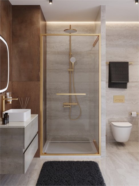 CEZARES Lux Душевая дверь в нишу раздвижная ширина 100 см, цвет профиль - золото брашированное / стекло - прозрачное LUX-B-FS-1-100-C-BORO