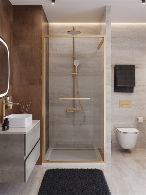 CEZARES Lux Душевая дверь в нишу раздвижная ширина 90 см, цвет профиль - золото брашированное / стекло - прозрачное LUX-B-FS-1-90-C-BORO