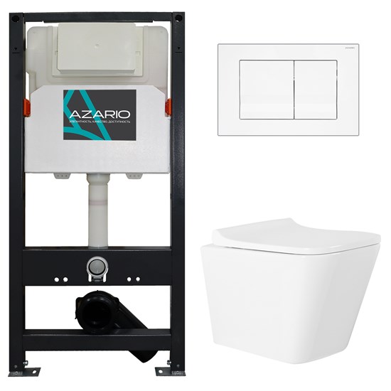 AZARIO Сет: Инсталляция для подвесного унитаза  NEW 3/6л + Унитаз подвесной  Teramo, с сиденьем микролифт + Клавиша смыва, глянцево-белая (AZ-501A+AZ-0052+AZ-001.01) AZ-501A+AZ-0052+AZ-001.01