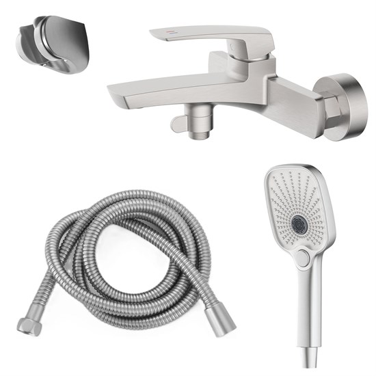 AZARIO Смеситель для ванны Conda с ручным душем, керамический картридж, шланг 150 см, сатин (AZ-K3011BN) AZ-K3011BN