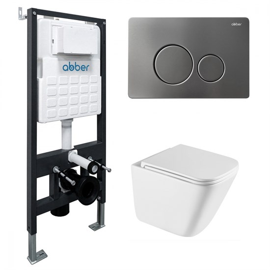ABBER Комплект подвесной унитаз Rechteck AC1219TC белый, с закрытым дном с инсталляцией AC0105 и кнопкой AC0121NG никель AC1219TC-AC0105-AC0121NG