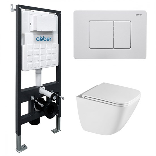 ABBER Комплект подвесной унитаз Rechteck AC1220TC белый, с закрытым дном с инсталляцией AC0105 и кнопкой AC0120MW белая матовая AC1220TC-AC0105-AC0120MW