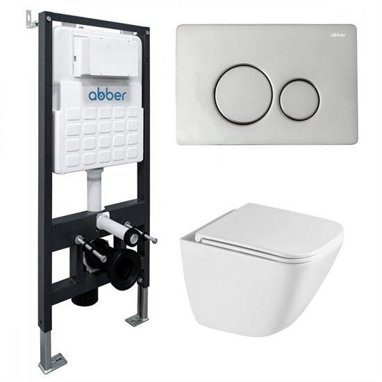 ABBER Комплект подвесной унитаз Rechteck AC1220TC белый, с закрытым дном с инсталляцией AC0105 и кнопкой AC0121 хром глянцевый AC1220TC-AC0105-AC0121