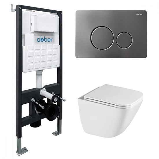 ABBER Комплект подвесной унитаз Rechteck AC1220TC белый, с закрытым дном с инсталляцией AC0105 и кнопкой AC0121NG никель AC1220TC-AC0105-AC0121NG