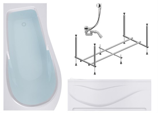 TIMO Комплект Акриловая ванна VINO1590L 150*90*66+Каркас + Слив-перелив+Фронтальная панель VINO1590L-KTVINO15-SPV1505-FPVINO15L