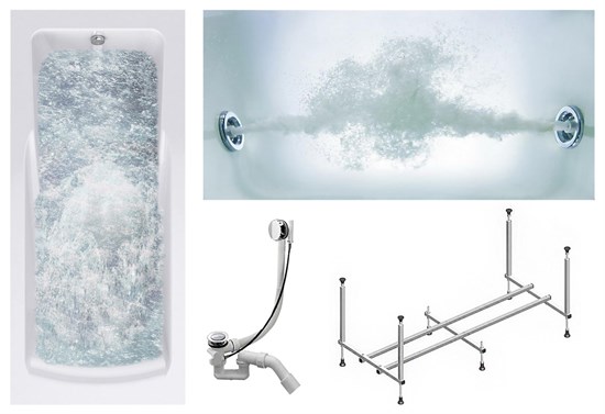 TIMO Комплект Акриловая ванна HELLA1575 150*75*63+Каркас + Слив-перелив+Гидромассаж 6 форсунок HELLA1575-KT15-SPV1505-T-CM