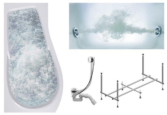 TIMO Комплект Акриловая ванна VINO1590L 150*90*66+Каркас + Слив-перелив+Гидромассаж 6 форсунок VINO1590L-KTVINO15-SPV1505-T-CM