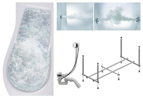 TIMO Комплект Акриловая ванна VINO1590R 150*90*66+Каркас + Слив-перелив+Гидромассаж 6 форсунок+Гидромассаж спины 3 форсунки VINO1590R-KTVINO15-SPV1505-T-CM-T-BM