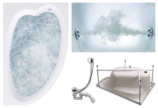 TIMO Комплект Акриловая ванна IVA1595R 150*95*70+Каркас + Слив-перелив+Гидромассаж 6 форсунок IVA1595R-KTIVA15-SPV1505-T-CM