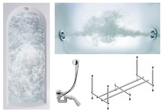 TIMO Комплект Акриловая ванна MIKA1770 170*70*58+Каркас + Слив-перелив+Гидромассаж 6 форсунок MIKA1770-KT17-SPV1505-T-CM