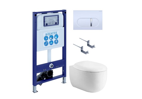 AQUATEK SET АЛЬТАИР cm-042 4в1 (рама INS-0000025 +крепление KKI-0000002 +кнопка KDI-0000042 +унитаз AQ1980-00 +тонкое сиденье с механиз) SET AQUATEK АЛЬТАИР cm-042 4в1