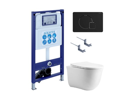 AQUATEK SET КЛАССИК cm-069 4в1 (рама INS-0000025 +крепление KKI-0000002 +кнопка KDI-0000069 +унитаз AQ1112-00 +тонкое сиденье с механиз) SET AQUATEK КЛАССИК cm-069 4в1