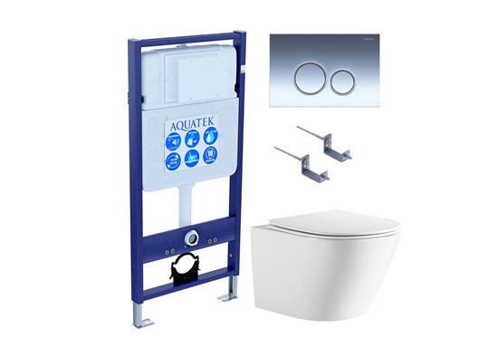 AQUATEK SET ЛИБЕРТИ-018 4в1 (рама Standard INS-0000012+крепёж KKI-0000002+клавиша KDI-0000018+унитаз ЛИБЕРТИ AQ1999T-00 с тонким сиденьем sc) SET AQUATEK ЛИБЕРТИ-018 4в1