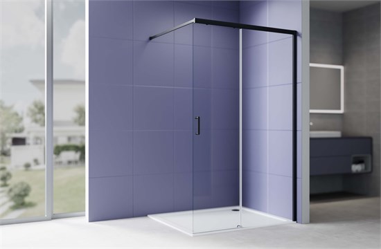AQUATEK Душевая перегородка Walk In 120см, раздвижная, с держателем 1200мм, профиль черный матовый, стекло прозрачное, закаленное AQ.WISL.120.1BL