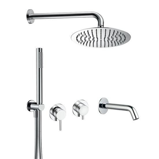 AQUAme AQM8408CR Набор для комплектации ванны с изливом, верхним и ручным душем, хром AQM8408CR