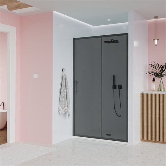 VECONI Душевая дверь Evo 100 B, 1300x1950, черный матовый, стекло тонированное матовое E1-B-130-12-C9