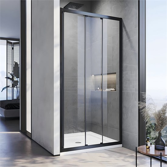 VECONI Душевая дверь раздвижная Vianno VN-28B, 1100x1950, Черный матовый, стекло прозрачное VN28B-110-01-C8