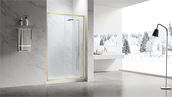 VECONI Душевая дверь раздвижная Vianno VN-55G, 1400x1950, Золото брашинг, стекло прозрачное VN55G-140-01-C8