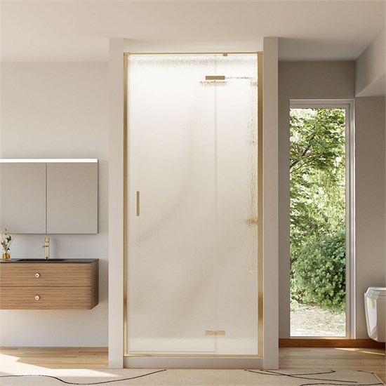 VECONI Душевая дверь распашная Vianno VN-73RG/R, 900x1950, Золото брашинг, стекло дождь VN73RG/R-90-06-C4