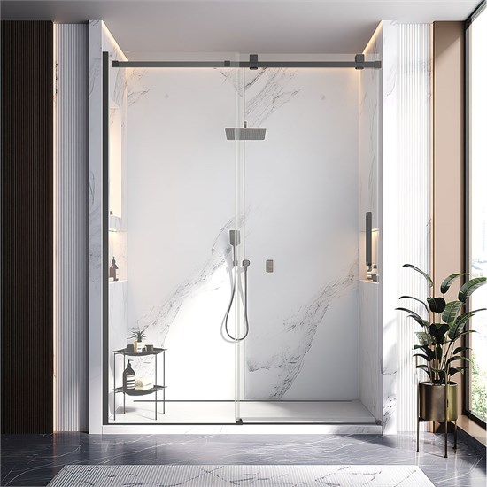 VECONI Душевая дверь раздвижная Vianno VN-75B, 1600x2000, черный матовый, стекло прозрачное VN75B-160-01-C4