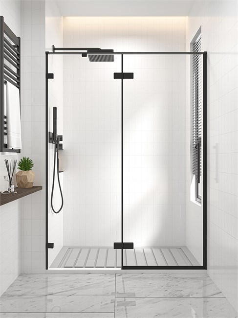 VECONI Душевая дверь распашная  Premium Alassio B, 1400х2000, черный матовый, стекло прозрачное осветленное AL-140-00-B-C4