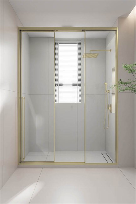 VECONI Душевая дверь раздвижная Premium Prato 300 G-R, 1100х2000, золото брашированный, стекло прозрачное PR3/R-110-01-G-C4