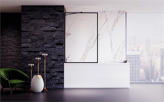 VECONI Шторка на ванну Palau PL-85B, 700x1500, черный, стекло прозрачное PL85B-70-01-C8