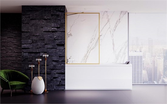 VECONI Шторка на ванну Palau PL-85G, 600x1500, брашированное золото , стекло прозрачное PL85G-60-01-C8