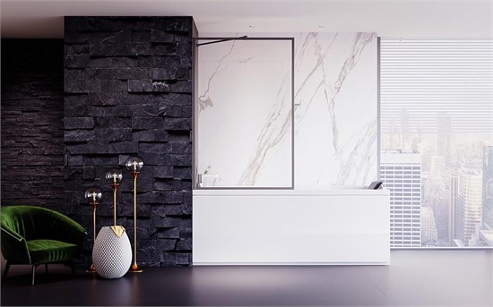 VECONI Шторка на ванну Palau PL-85GR, 900x1500, брашированный графит, стекло прозрачное PL85GR-90-01-C8