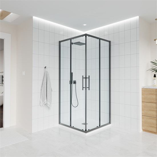 VECONI Душевой угол квадратный, двери раздвижные  Evo 300 GR, 900х900x1950, графит брашинг, прозрачное стекло E3-GR-9090-01-C9