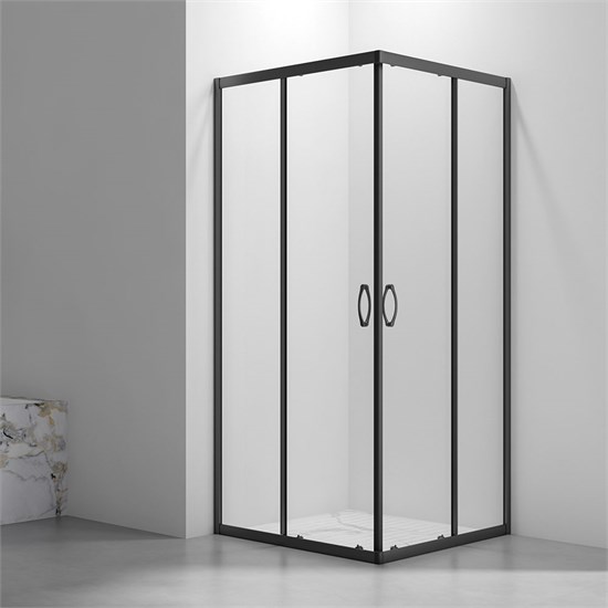 VECONI Душевой угол квадратный, двери раздвижные Rovigo RV-101B, 800x800x1900, черный, стекло прозрачное RV101B-80-01-C4