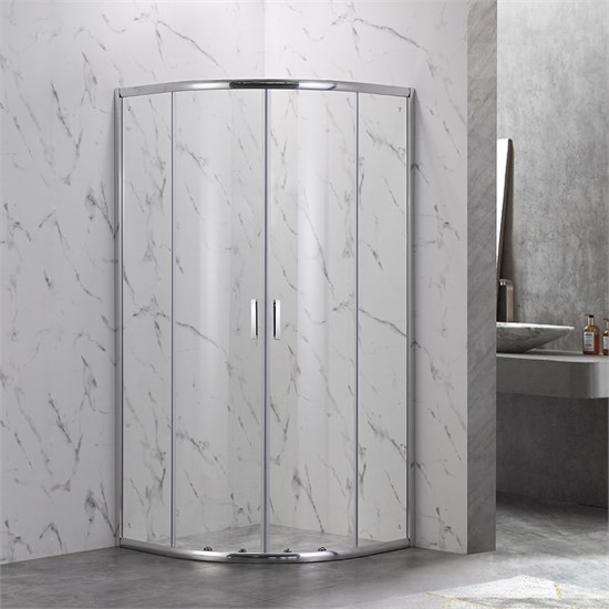 VECONI Душевой угол полукруглый, двери раздвижные Rovigo RV-202, 800x800x1900, хром, стекло прозрачное RV202-80-01-C4
