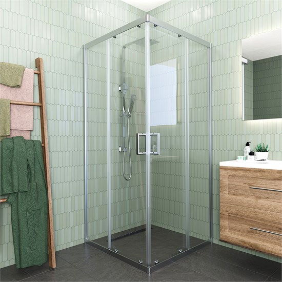 VECONI Душевой угол квадратный, двери раздвижные Rovigo RV-11, 900x900x1950, хром, стекло прозрачное RV11-90-01-C5