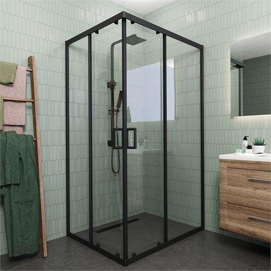 VECONI Душевой угол прямоугольный, двери раздвижные Rovigo RV-14, 1200x900x1950, черный, стекло прозрачное RV14-12090-01-C5