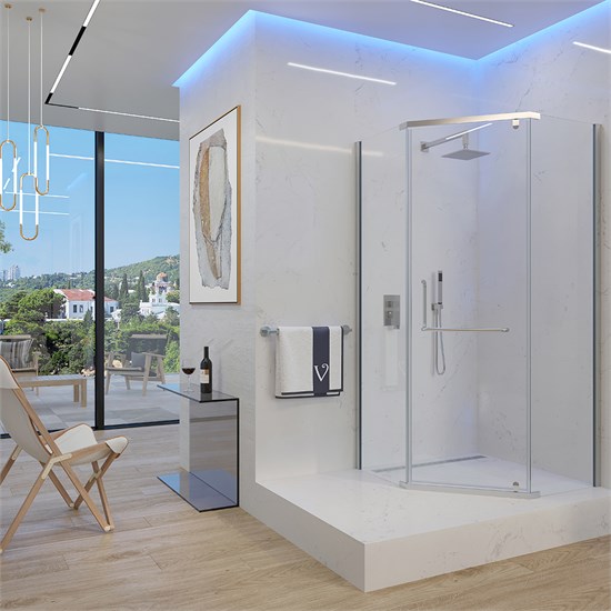 VECONI Душевой угол пятиугольный, двери распашные Rovigo RV-36, 1000x1000x1950, хром, стекло прозрачное RV36-100-01-C5