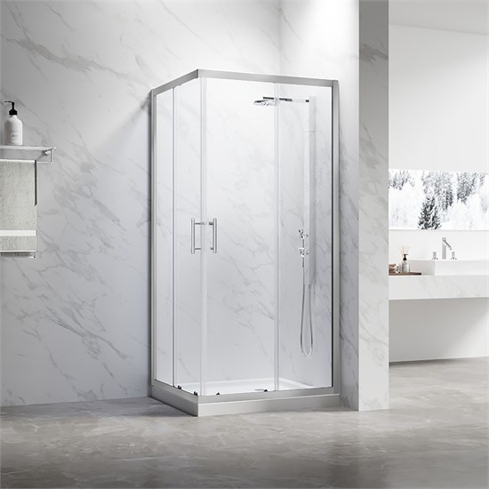 VECONI Душевой угол прямоугольный, двери раздвижные Rovigo RV-27CH, 1000х900х1900, хром, стекло прозрачное RV27CH-10090-01-C8