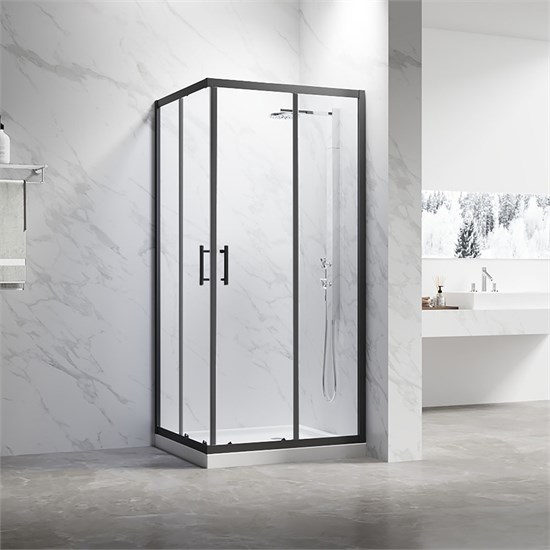 VECONI Душевой угол прямоугольный, двери раздвижные Rovigo RV-27B, 1000х900х1900, черный, стекло прозрачное RV27B-10090-01-C8