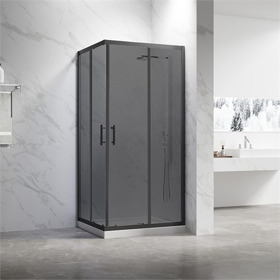 VECONI Душевой угол квадратный, двери раздвижные Rovigo RV-27B, 900х900х1900, черный, стекло тонированное RV27B-9090-05-C8