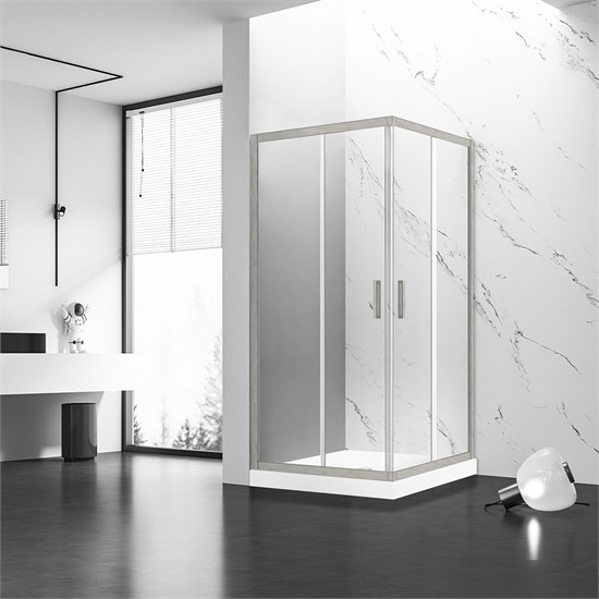 VECONI Душевой угол квадратный, двери раздвижные Rovigo RV-83, 800x800x1950, никель брашинг, прозрачное стекло RV83-80-01-C5