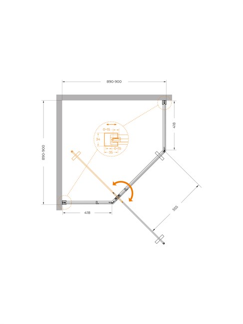 CEZARES Plane Душевой уголок пятиугольный двери распашные размер 90x90 см, профиль - оружейная сталь / стекло - прозрачное PLANE-P-1-90-C-GM