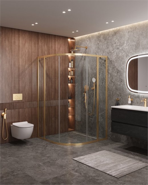 CEZARES Molveno Душевой уголок полукруглый размер 110x110 см двери раздвижные профиль - брашированное золото / стекло - прозрачное MOLVENO-R-11-90+20-C-BORO-IV