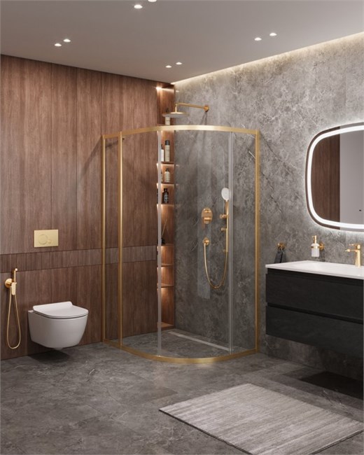 CEZARES Molveno Душевой уголок асимметричный размер 110x90 см двери раздвижные профиль - брашированное золото / стекло - прозрачное MOLVENO-RH-1-110/90-C-BORO-IV