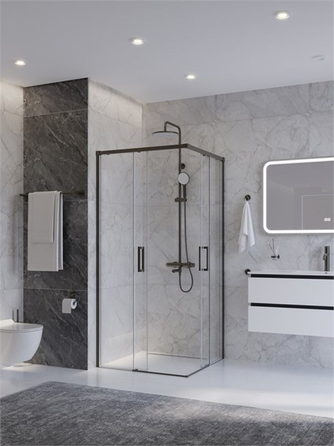 CEZARES Plane Душевой уголок квадратный двери раздвижные размер 100x100 см, профиль - сатин / стекло - прозрачное PLANE-A-2-100-C-IN