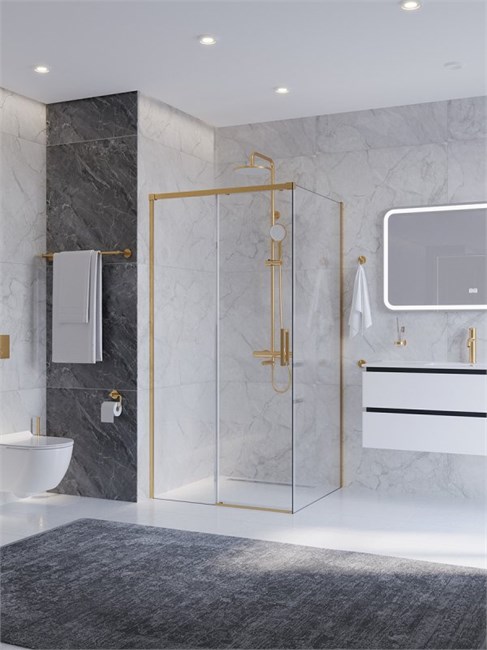 CEZARES Plane Душевой уголок прямоугольный двери раздвижные размер 130x90 см, профиль - брашированное золото / стекло - прозрачное PLANE-AH-1-130/90-C-BORO