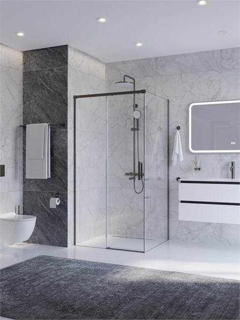 CEZARES Plane Душевой уголок прямоугольный двери раздвижные размер 160x100 см, профиль - оружейная сталь / стекло - прозрачное PLANE-AH-1-160/100-C-GM