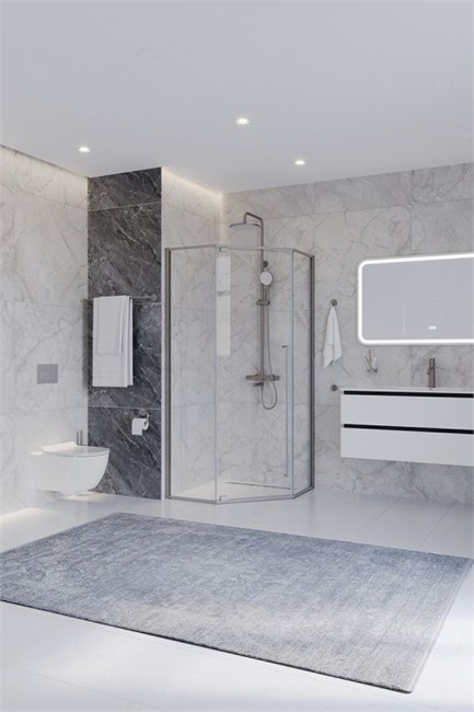 CEZARES Plane Душевой уголок пятиугольный двери распашные размер 100x100 см, профиль - сатин / стекло - прозрачное PLANE-P-1-100-C-IN